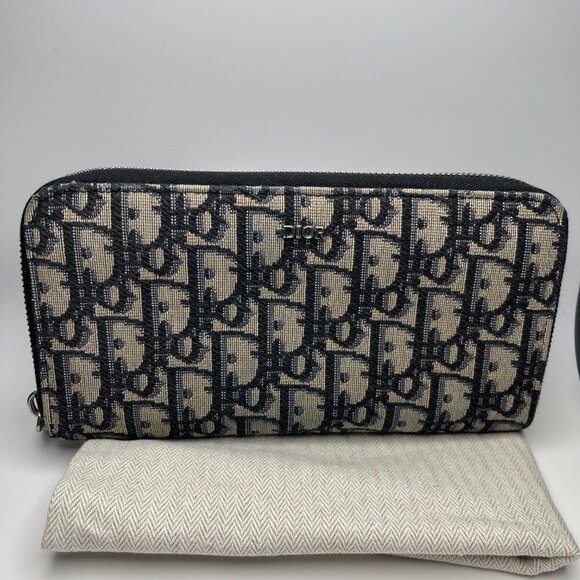 Dior Long Zipped Wallet Beige and Black Dior Oblique Jacquard - Preowned - Picture 1 of 13